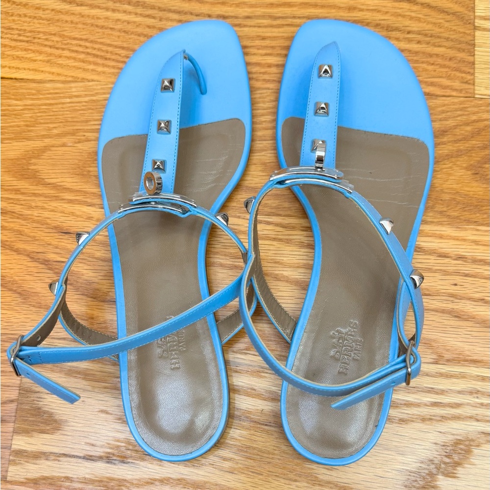 Hermes Blue Studded Sandals